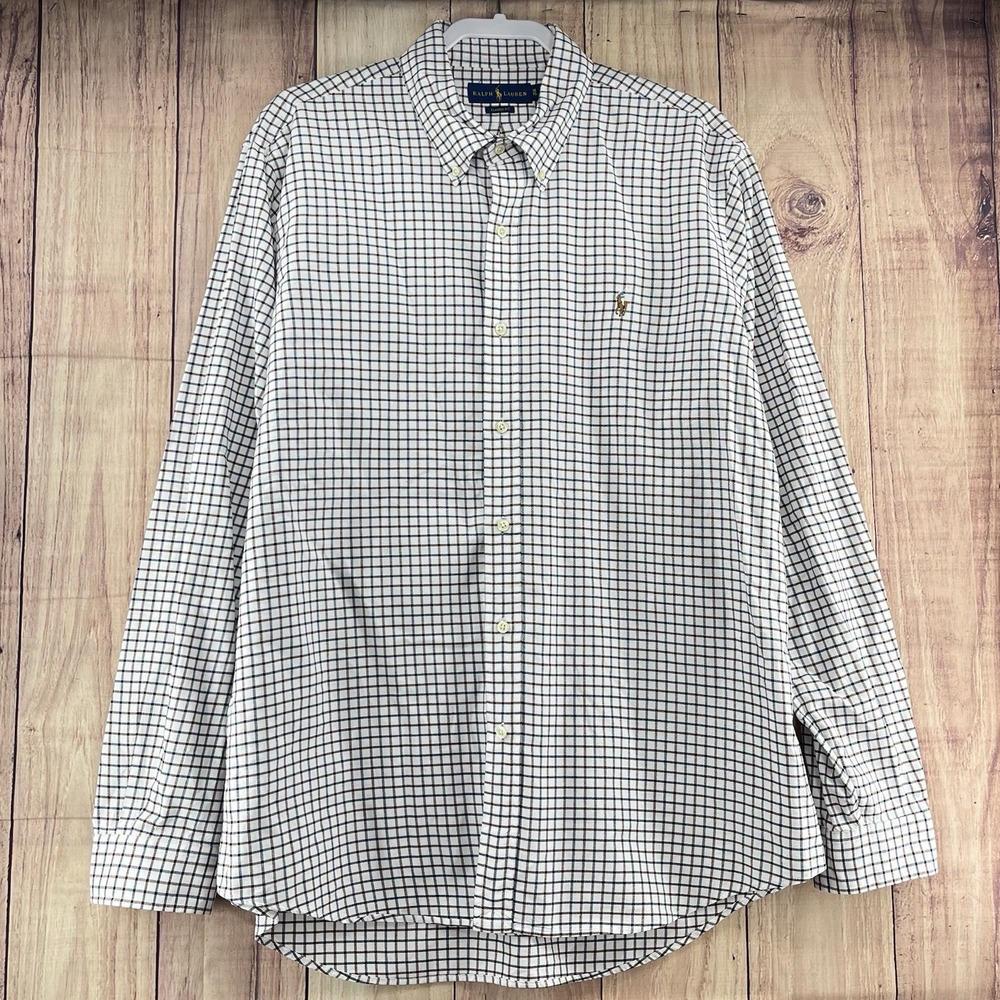 Ralph Lauren Classic Fit Button Shirt Men's XL Blue White Blue Plaid Casual
